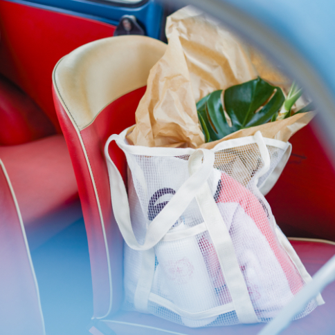 Mesh Bag / Fringe beach towel Pink